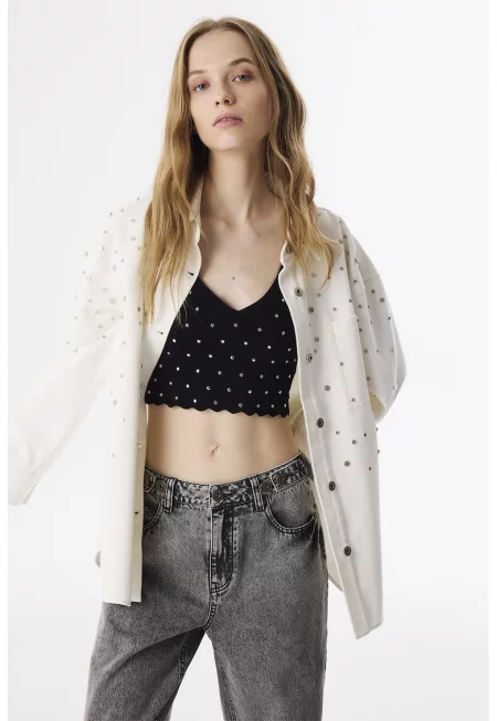 Уголемен шакет с нитове - Слонова кост