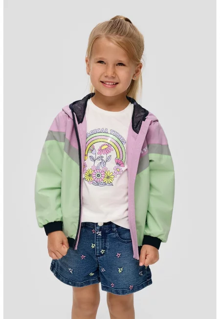 Яке с цветен блок - качулка и джобове встрани