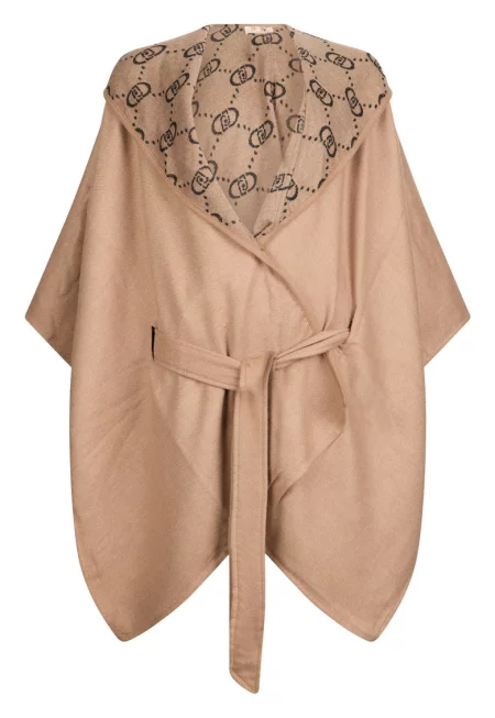 Асиметрично пончо с качулка - Бежов