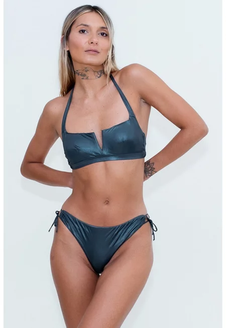 Бански от две части с шпиц детайл - Петролно синьо