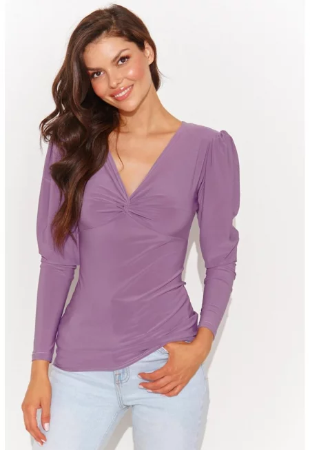 Блуза с V-образно деколте и буфан ръкави