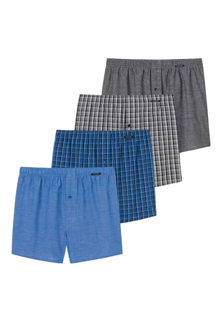 Боксерки с принт - 4 чифта - Сив/Син