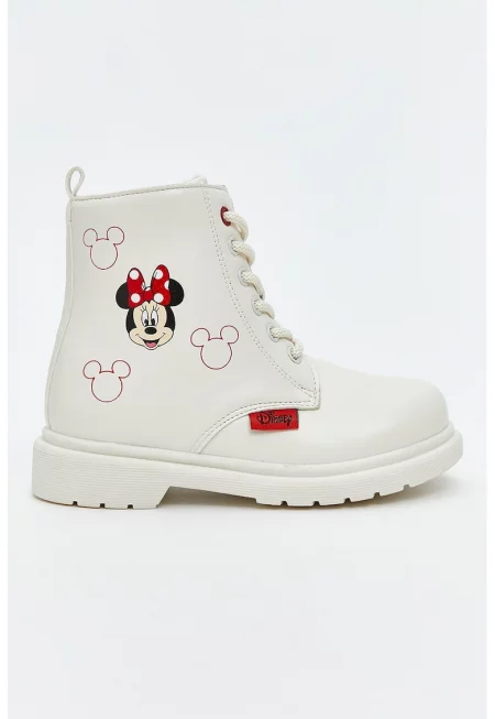Боти от еко кожа с дизайн Minnie Mouse - Мръснобял