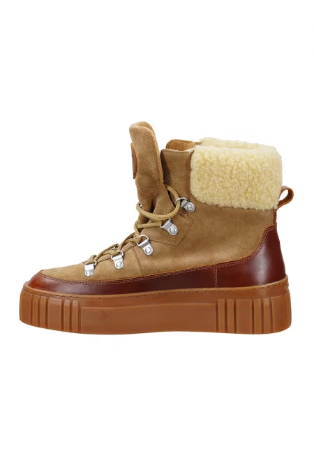Боти от кожа и велур Snowmont - Светло кафяво/Карамел