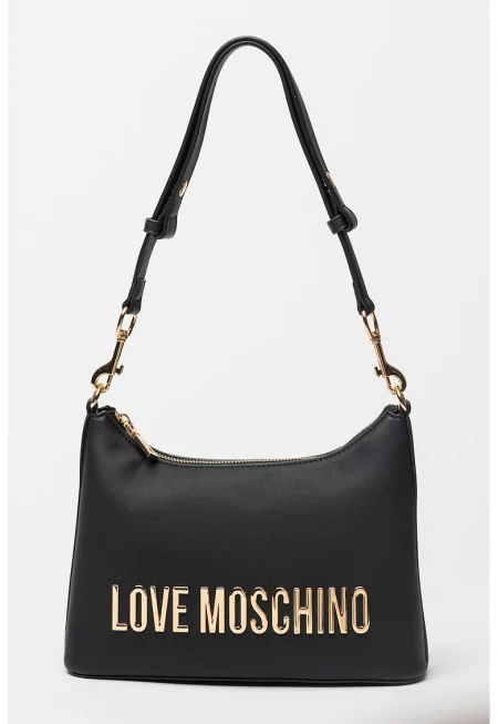 Чанта за рамо от еко кожа с лого - Черен