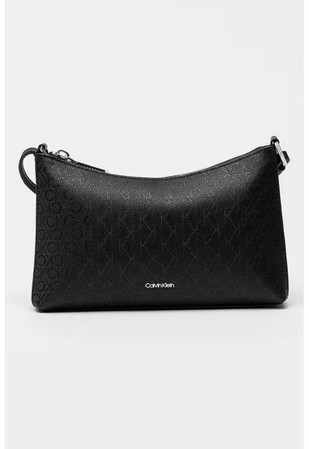 Чанта за рамо от еко кожа с монограм - Черен