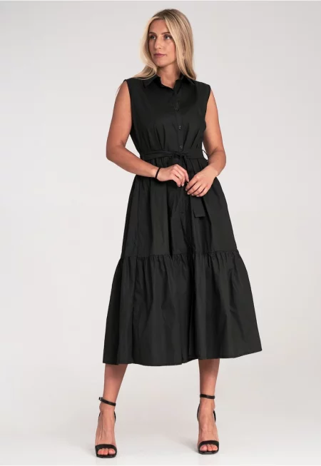 Дълга рокля  елегантна - без ръкави - черна - за лятото - размер SM