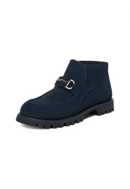 Дамски ботуши  тип slip-on - естествена кожа - син цвят - еластични ленти