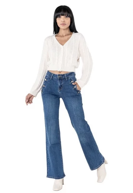 Дамски клоширани дънки  тъмно сини P195-1 M10 16973