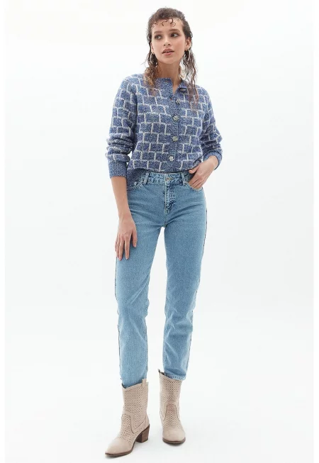 Дънки Mom над глезена - Син