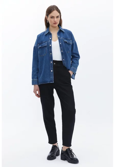 Дънки Paperbag над глезена с висока талия - Черен