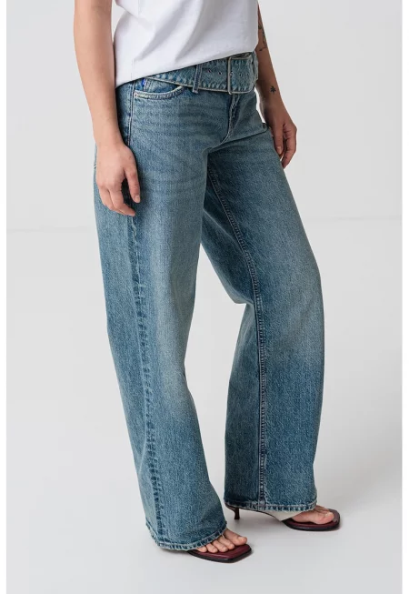 Дънки с ниска талия - Син меланж