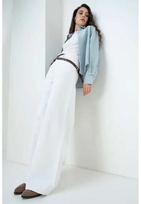 Дънки с широк крачол - Мръснобял