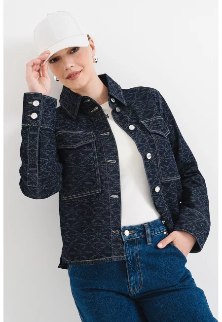 Дънково яке с джобове на гърдите - Тъмносин