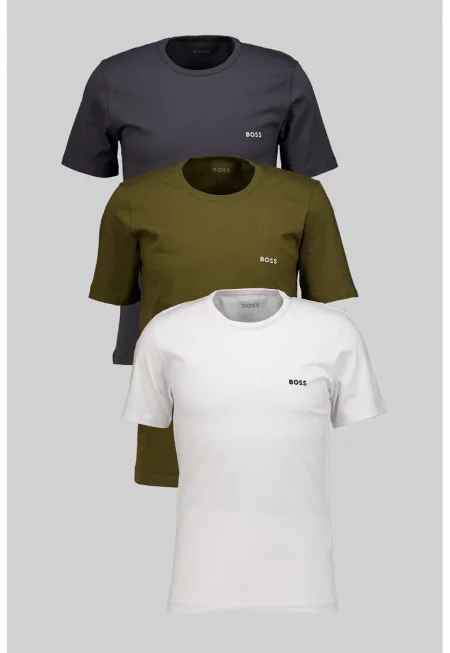 Домашна тениска с лого - 3 броя - Бял/Тъмно каки/Tъмносив