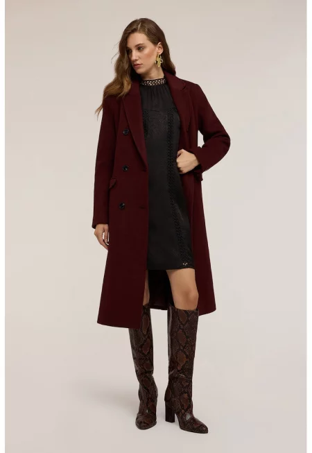 Двуредно палто с вълна - Бордо