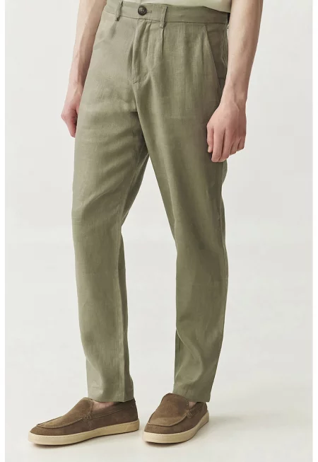 Елегантен ленен панталон с джобове - Зелени аспержи