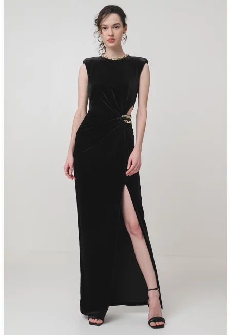 Елегантна рокля с верижка - Черен