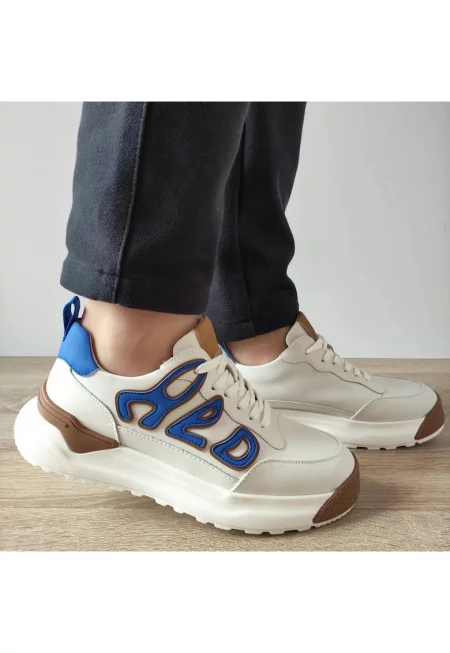 Ежедневни мъжки обувки  10001 Бяло + Синьо - Бяло + Синьо - Бял/Син