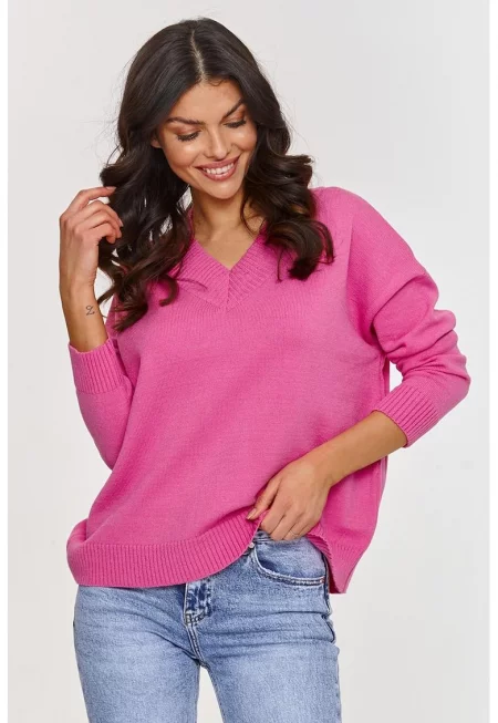 Фин трикотажен пуловер с V-образно деколте -