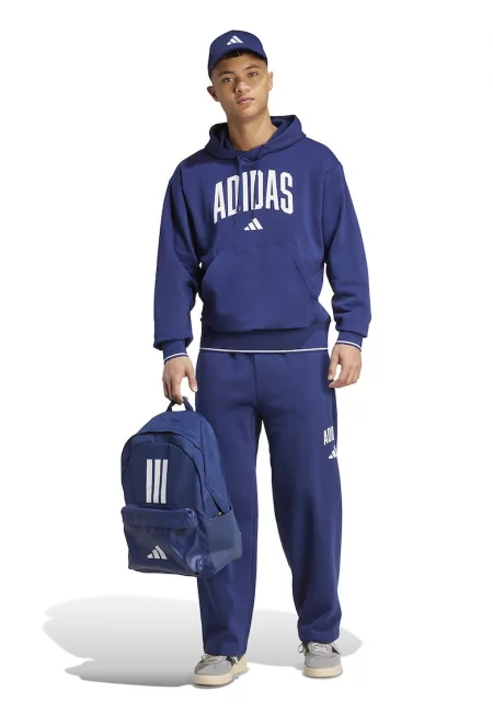 Худи с джоб кенгуру - Бял/Тъмносин