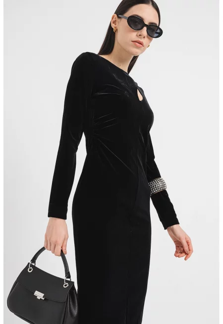 Кадифена рокля по тялото с отвори - Черен