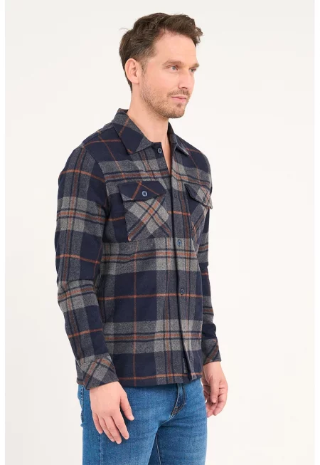 Карирана риза с джобове на гърдите - Сив/Оранжев/Тъмносин