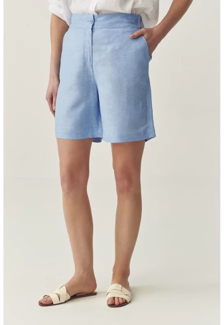 Къс панталон с лен - Пастелносин