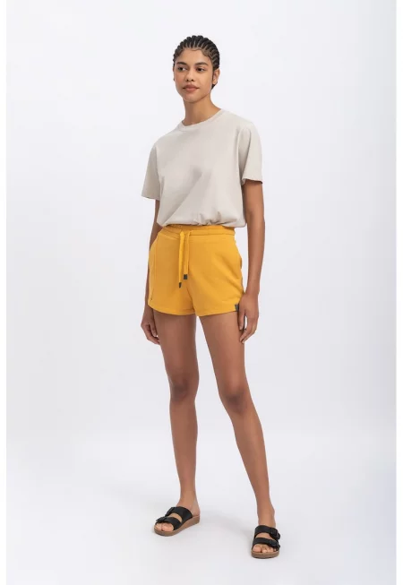 Къс панталон с висока талия и връзка - Синапено жълто