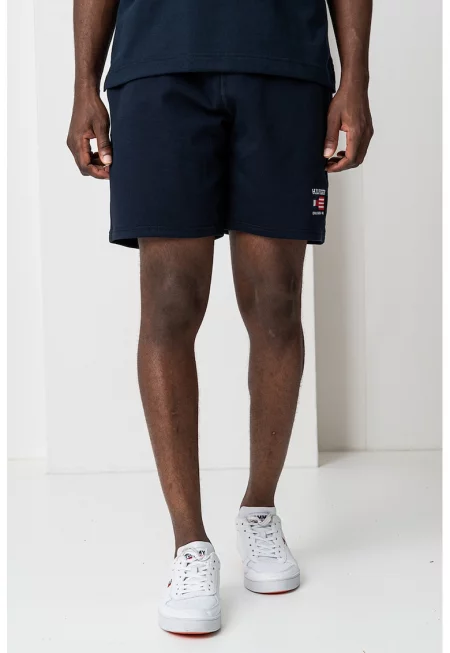 Къс панталон с връзки и лого - Тъмносин