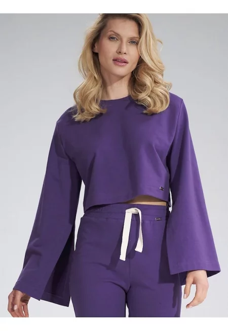 Къс суичър  лилав - памук - широки ръкави -