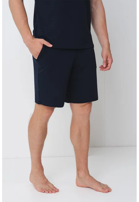 Къса долна пижама с модал с връзка и джобове - Ултрамарин синьо