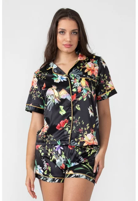 къса сатенена пижама Lola - черно/зелено/Corai