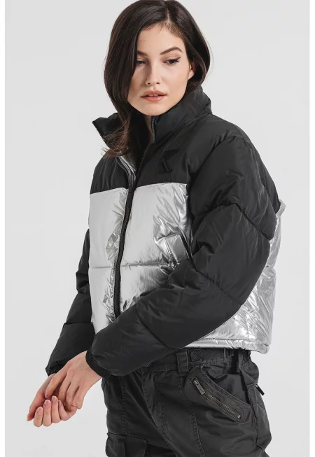 Късо зимно яке - Черен/Сребрист