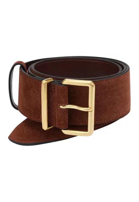 Кожен колан с метална тока - Канелено кафяво