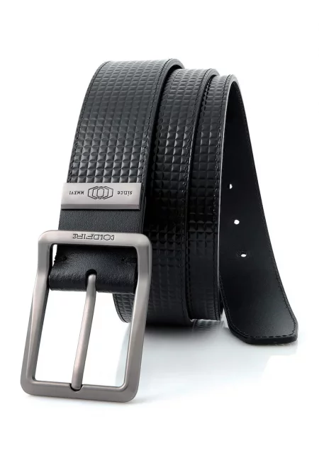 Кожен колан с релеф - Черен