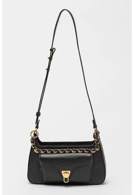 Кожена чанта през рамо Beat Generatio с отделяща се презрамка тип верижка - Черен