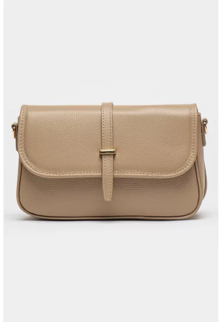 Кожена чанта през рамо с релеф - Светлокафяв