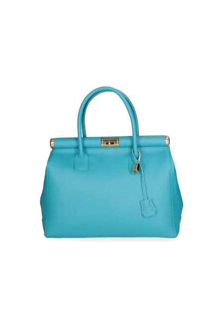 Кожена чанта с отделяща се презрамка - Тюркоаз