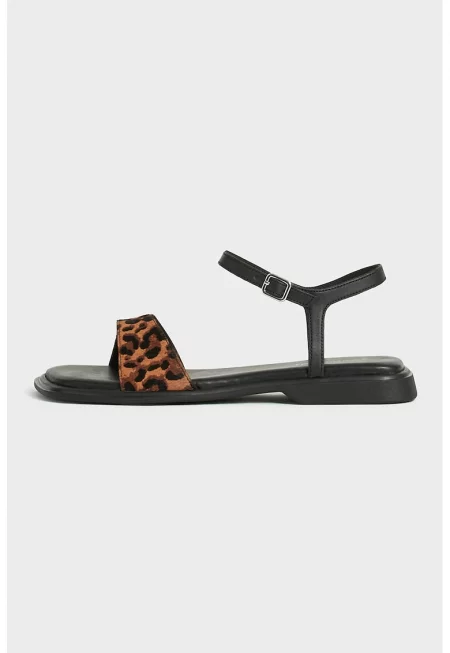 Кожени сандали с принт - Кафяв