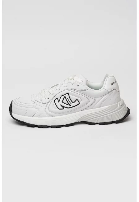 Кожени спортни обувки с лого - Бял/Черен/Бледо синьо