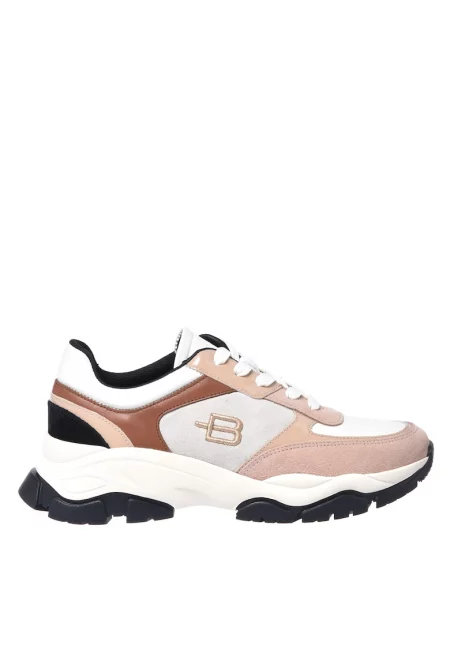 Кожени спортни обувки с велур - Крем