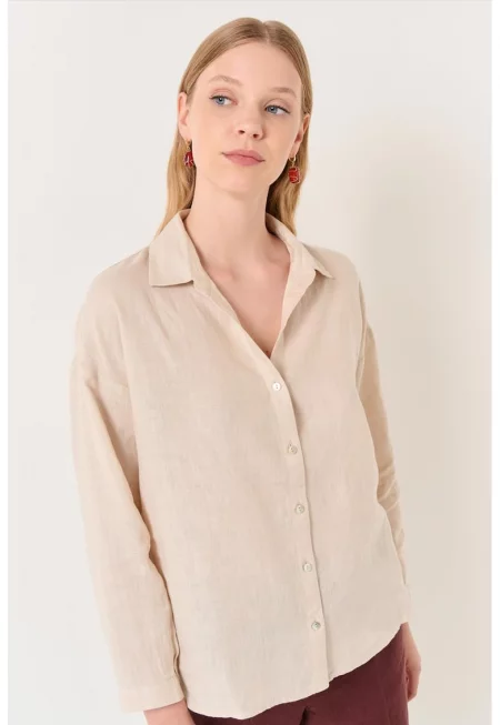 Ленена риза с пандали ръкави - Слонова кост
