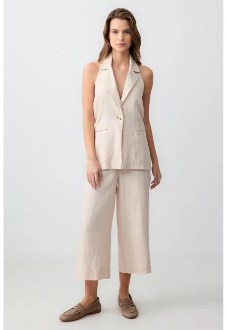 Ленено капри с широк крачол - Слонова кост