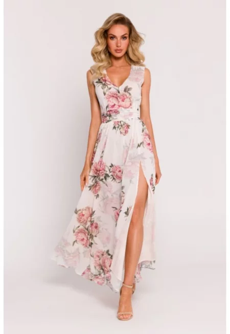 Макси рокля с дълга цепка  Шифон