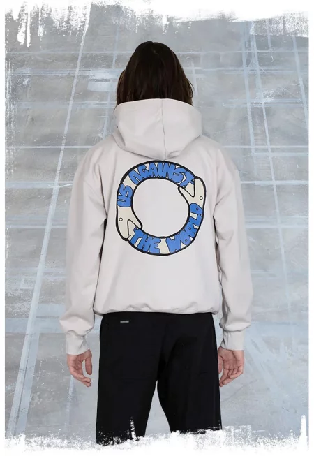 Мъжки суичър с леко уголемена кройка - с креативен принт IDN1 - Бежов