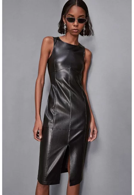 Миди рокля - без ръкави - Черен