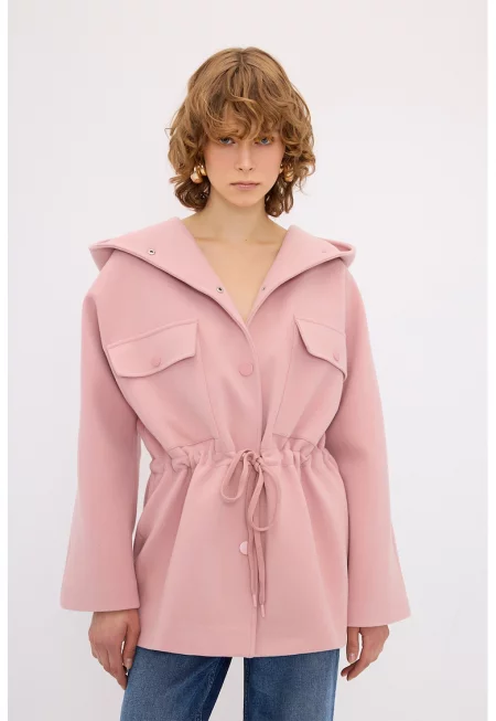 Палто с качулка и връзка