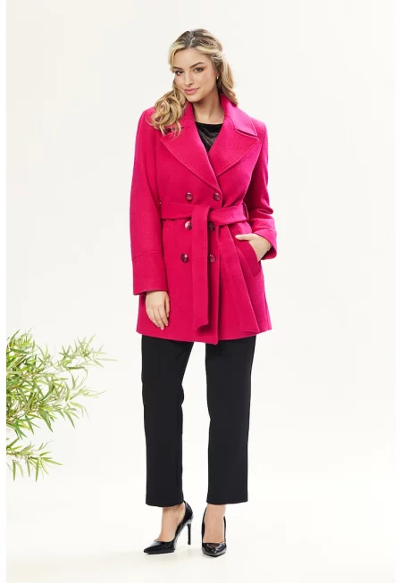 Палто с връзка - Фуксия