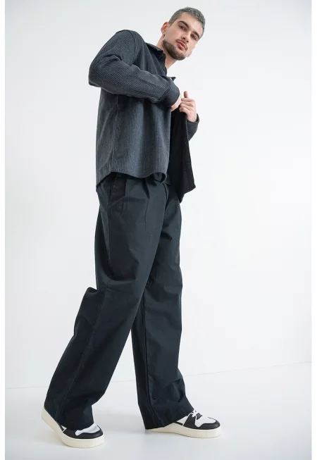 Памучен панталон с паднало дъно - Черен